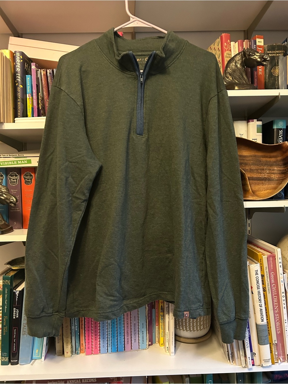 Men's Olive Green Quarter-Zip Pullover Sweatshirt